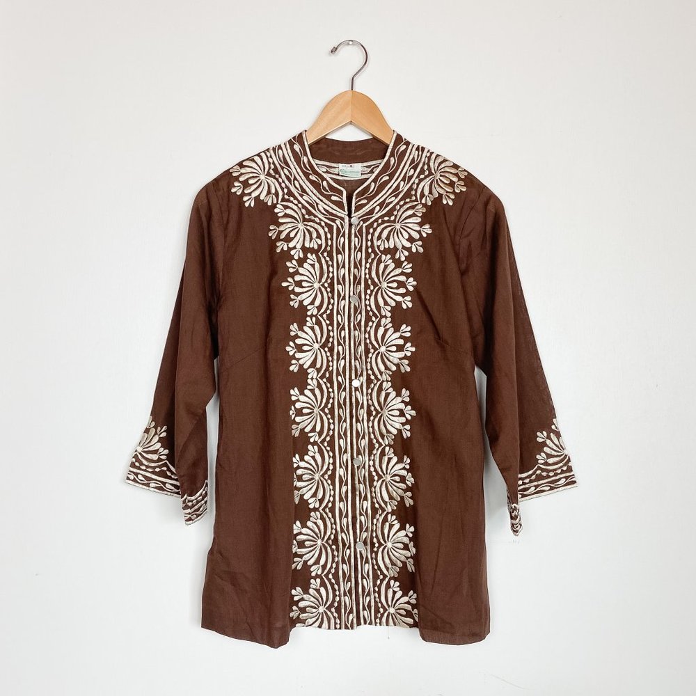 Vintage Caro Hawaiian Embroidered Tunic, Med